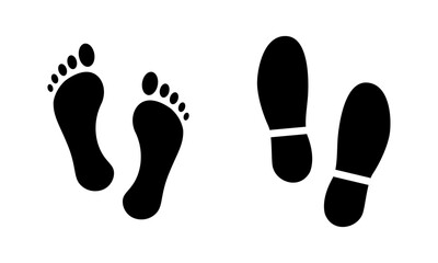 Footprint icons showing bare feet and shoe prints, symbolizing walking, movement, and direction