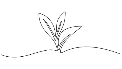 Tea leaf continuous one line drawing. Single one line drawing healthy organic tea leaves for plantation logo identity. Modern continuous Tea leaf in single line draw vector illustration. 