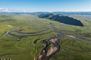 Aerial view of Manzetang Qianwan Wetland in Aba County, Aba Prefecture, Sichuan Province, China