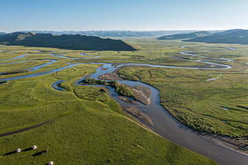 Aerial view of Manzetang Qianwan Wetland in Aba County, Aba Prefecture, Sichuan Province, China