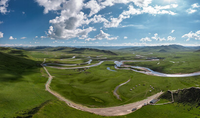 Aerial view of Manzetang Qianwan Wetland in Aba County, Aba Prefecture, Sichuan Province, China