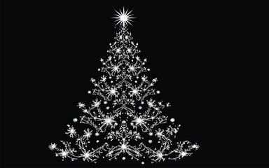 Elegant white christmas tree silhouette on black background for holiday designs