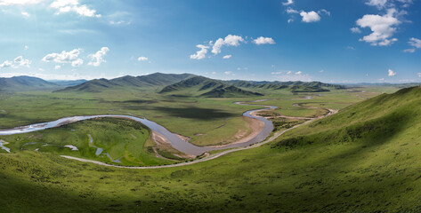 Aerial view of Manzetang Qianwan Wetland in Aba County, Aba Prefecture, Sichuan Province, China
