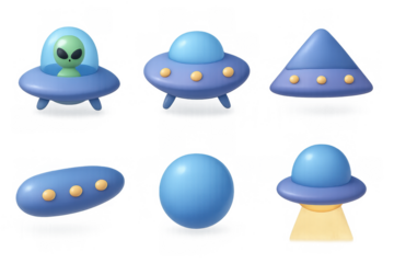 Futuristic ufo icon set with alien and spaceship designs for digital projects
