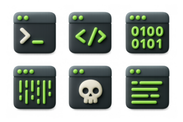 Cartoon hacker icons for technology and cybersecurity themes