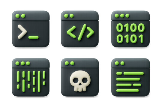 Cartoon hacker icons for technology and cybersecurity themes