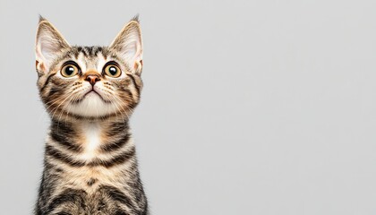 Obraz premium Adorable Munchkin Cat with Big Expressive Eyes, Charming Demeanor, Close-Up Portrait on Gray