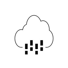 A simple line drawing of a cloud with rectangular shapes falling from it on a white background view