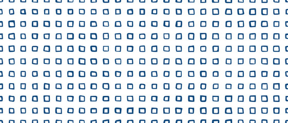 Seamless geometric checkered pattern with numerous hand-drawn, carelessly spaced squares. Vector background, texture for fabric, and wrapping paper.