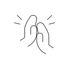 A minimalist line drawing depicting two hands giving a high five with radiating lines above them shown