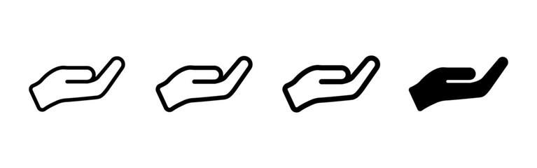 Holding hand icon. Open palm gesture showing help, care and support vector illustration. Donation and giving concept for charity tasks sign. Simple assistance and protection pictogram.
