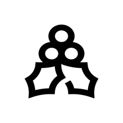 Illustration of a christmas holly with three berries and two leaves in a minimalist black design style