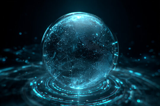Stunning digital globe with glowing connections for technology innovation and global business solutions in a modern, elegant design for your next project - Powered by Adobe