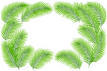 Tropical palm leaves creating a natural green border. Vector illustration with transparent background, perfect for summer designs