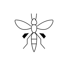 Illustration of a stylized insect with wings and a segmented body in a minimalist line drawing style