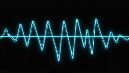 Dynamic turquoise waveform signal pulsing rhythmically against a dark backdrop, perfect for technology, science, or music visuals - Powered by Adobe