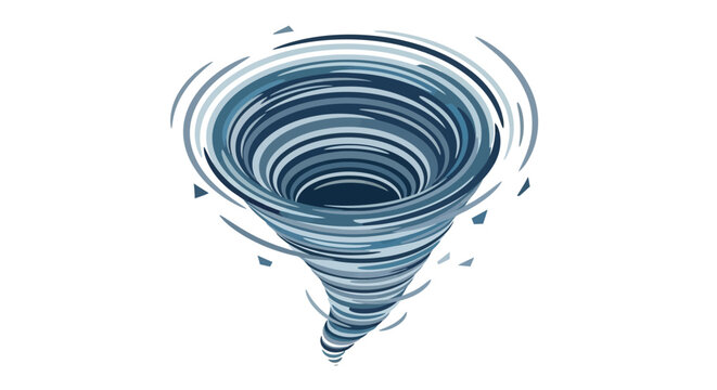 Stylized tornado illustration depicting swirling winds and vortex formation against white backdrop