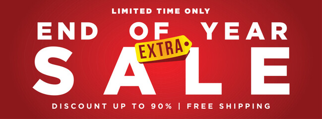end of year extra sale banner template. red clean 3d style. promotional sale banner template vector illustration