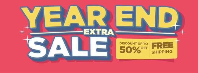 year end extra sale banner. soft color pink, yellow and white. retro modern 3d clean flat seyle. promotional sale banner template vector illustration