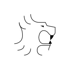 Stylized minimalistic lion head outline with open mouth and triangular details in black and white design