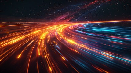 Abstract streaks of orange and blue light trails at night