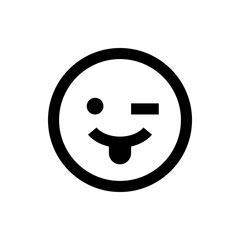 A winking emoticon with its tongue sticking out represented in a minimalist black and white style