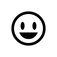 Fototapeta premium A simple black and white smiley face with oval eyes and a wide curved smile on a white background surface
