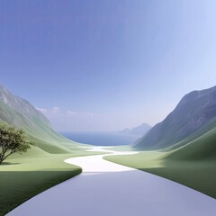 Road Leading Through Green Hills to the Sea