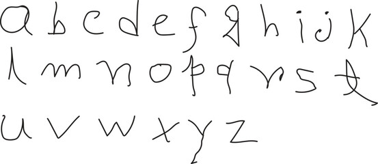 Handwritten lowercase alphabet on white background imperfect font
