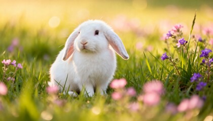 Easter bunny on green grass, cute and festive spring scene, perfect for Easter, holiday, seasonal, family, and lifestyle photography, illustration, or decoration projects.
