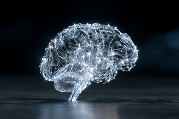 Futuristic connected brain symbolizing AI, machine learning, and neural networks for cutting-edge technology, innovation, and groundbreaking scientific research