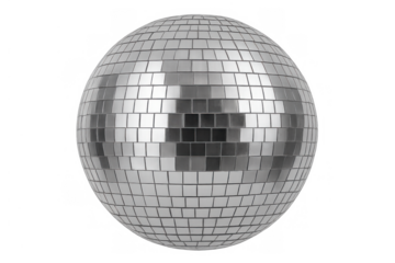 Shiny disco ball reflecting light, creating a sparkling effect, perfect for party, celebration, and music themes, transparent background