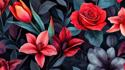 Floral bloom garden, showcasing vibrant red hues against a contrasting background