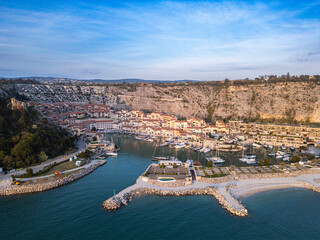 aerial view of Porto piccolo, sistiana, in the north of italy, friuli venezia giulia