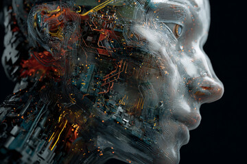 Futuristic AI concept showing glowing circuitry within human face for next generation technology projects and cutting edge digital solutions with advanced robotics