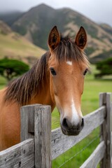 Obraz premium Beautiful Morgan Horse Standing Gracefully at a Farm, Surrounded by Calm Countryside, Summer Vibes