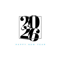 Happy New Year 2026 concept with a modern typographic design for the year 2026. This contemporary Happy New Year 2026 graphic is perfect for greeting cards, banners, and digital media.