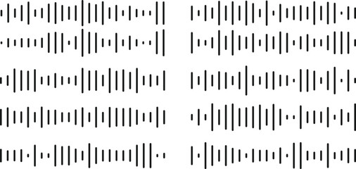 Abstract Audio Waveform Equalizer Background for Music and Sound Design,Set of voice message equalizer. Voice sound line with broken lines isolated on white background. Vortex, sonar wave, soundwave, 