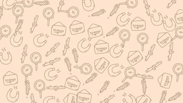 Pattern doodlee science themed doodles on bright background. Suitable for sciencethemed designs, educational materials, stationery, and digital art projects.