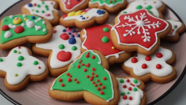 Eine Auswahl bunt verzierter Weihnachtskekse 