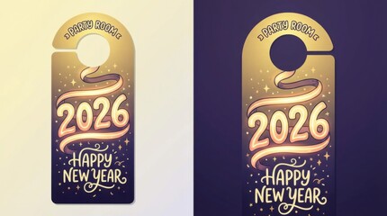door hanger template for party room in sparkling style featuring elegant serif numbers 2026 surrounded by small shining stars for happy new year 2026 design template