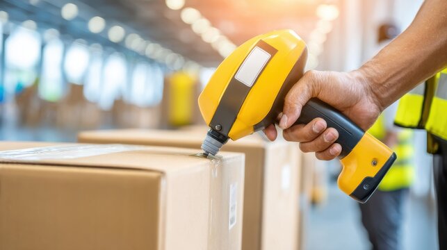 A person sealing a cardboard box during a shipping process