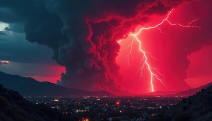 Crimson storm; jagged lines, fierce color clashes; inner torment , torment, fire