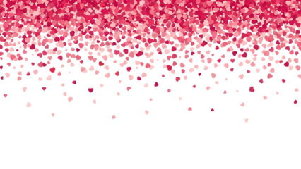 Falling red and pink heart confetti border isolated on transparent background