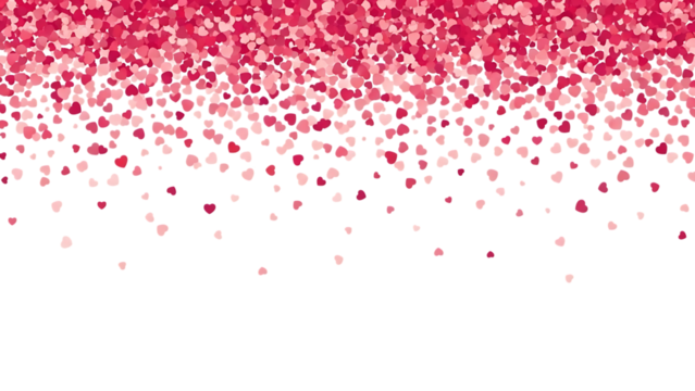 Falling red and pink heart confetti border isolated on transparent background - Powered by Adobe
