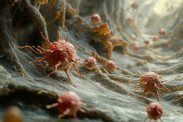 Generative AI visualization of vibrant microscopic bacteria and cellular details in stunning resolution