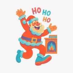 Obraz premium Joyful Santa near fireplace