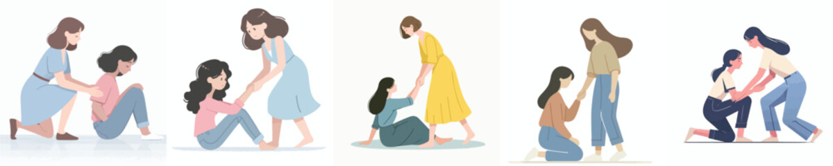 vector woman helping her friend get up