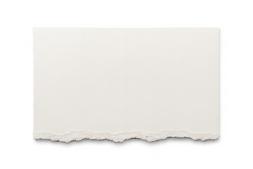 White torn paper fragment with ragged edge for text or message, isolated on transparent background