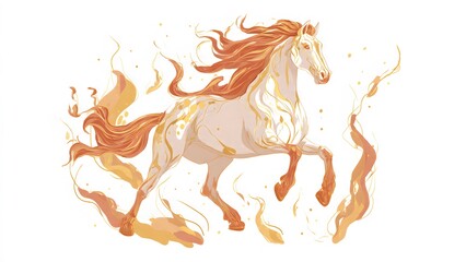 Fiery red horse illustration for the Chinese new year, a powerful shio symbol representing fire and Asian religion